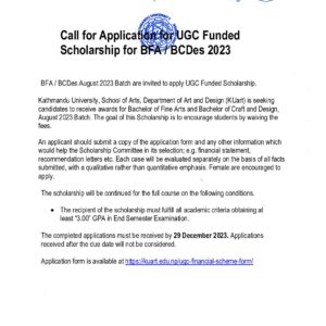 Call for Application for Call for Application for UGC Funded Scholarship2023